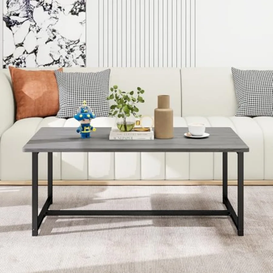 

35.4" Rectangular Coffee Table for Living Room, Modern Industrial Style Coffee Table Center Table with Metal Frame for Small Sp