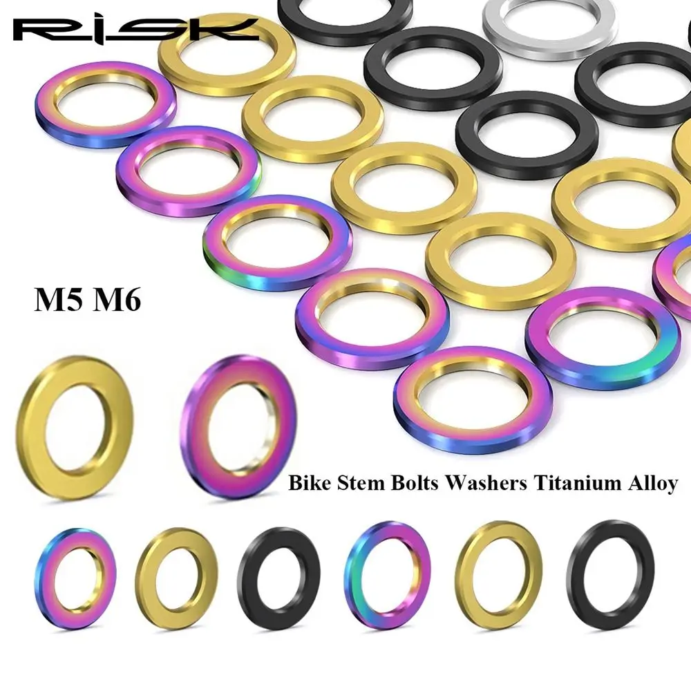 M5 M6 Bike Bolts Washers High Quality RISK Titanium Alloy Stem Bolts Washers 4 Colors Flat Ring Outdoor Cycling