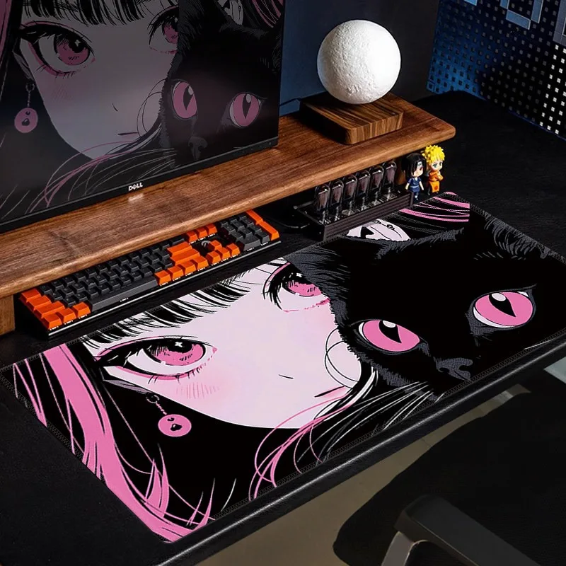 

Anime Black Cat Pink Gothic Girl Large Gaming Mouse Pad Non-Slip Rubber Desk Mat Keyboard Pad for PC Computer Office Setup