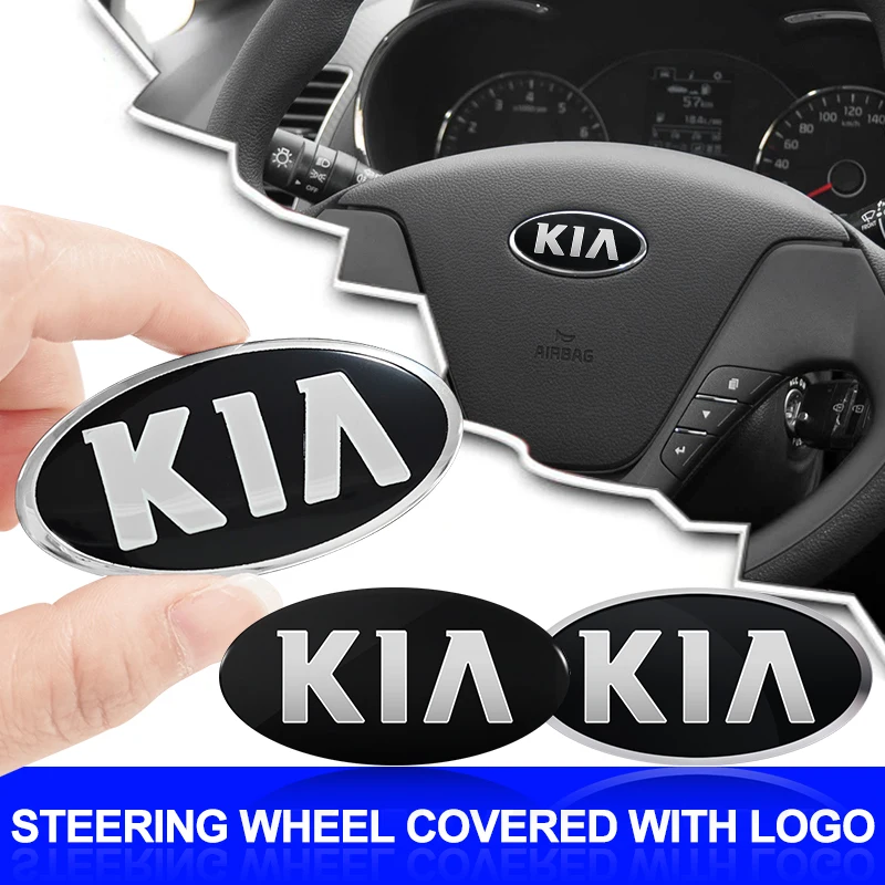 3d alumínio volante do carro centro emblema emblema adesivo decalque para kia k2 k3 k5 kx5 gt forte rio optima sorento acessórios