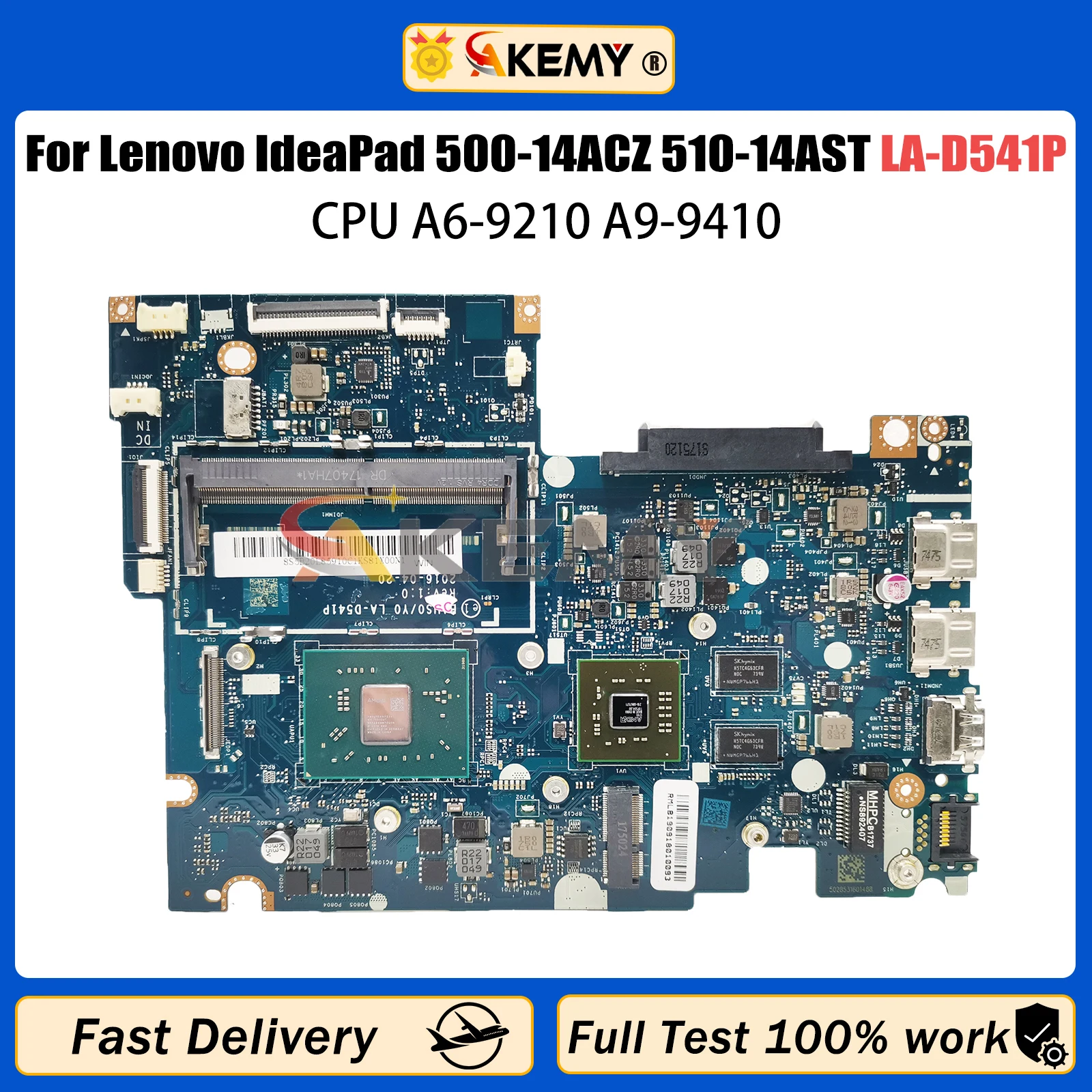 

LA-D541P Mainboard For Lenovo IdeaPad Yoga 500-14ACZ 510-14AST Laptop motherboard With CPU A6-9210 A9-9410 100% Fully Tested