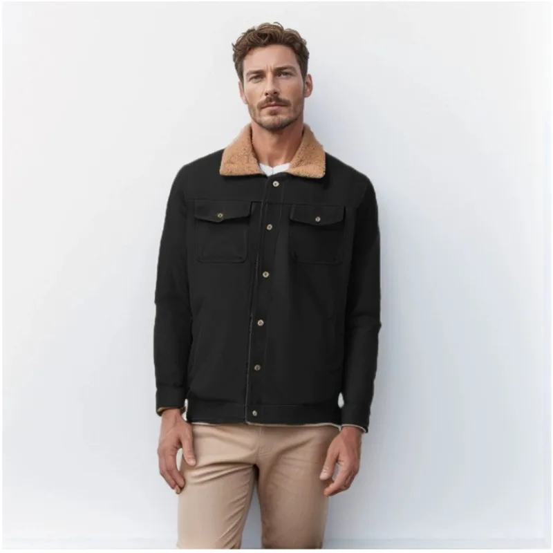 

Cross-border Autumn Winter Men's Jacket with Fleece Cotton Workwear Casual Jacket Men's Fashionable Warm and Personalized Coat