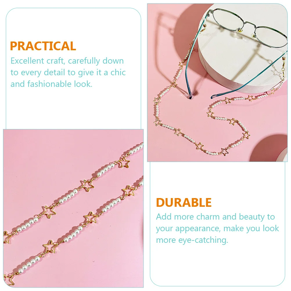 سلسلة نظارات للنساء، حبل نظارات أنيق مع تصميم لؤلؤي، حزام نظارات مضاد للخسارة للاستخدام اليومي والسفر والتسوق على الشاطئ
