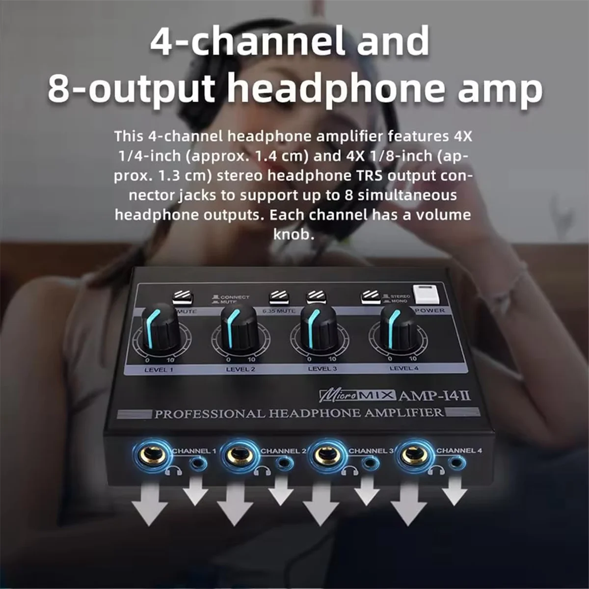 

4-way headphone amplifier AMP‑I4Ⅱ Professional 4 Channel Headphone Amplifier Audio Compact Stereo