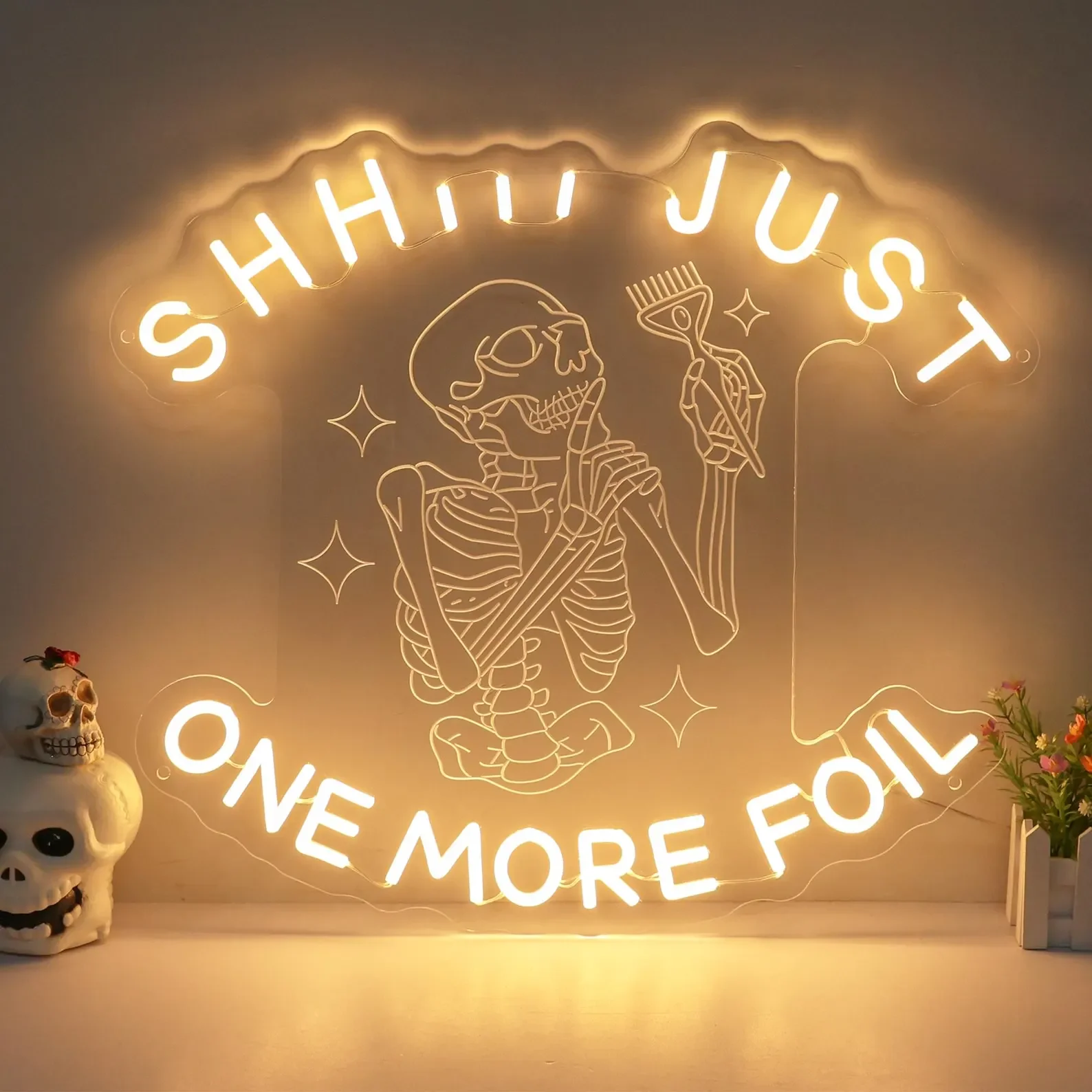 Just One More Foil Neon Sign,Beauty Neon Sign,Hair Studio Neon Sign,Funny Hairstyles Decor,Gift For Hairstylist,Hair Salon Decor