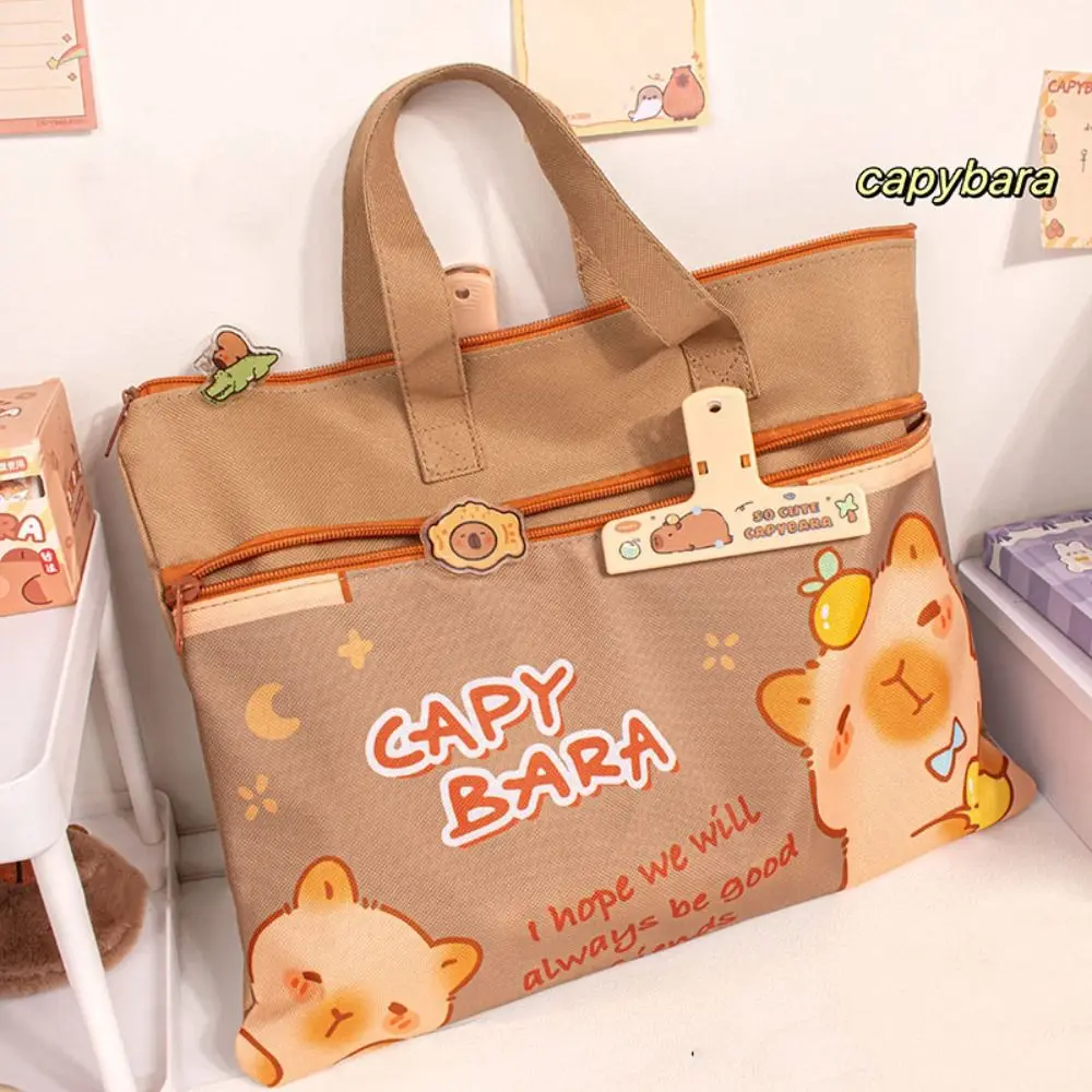 Handbag Capybara Tutoring Bag Large Capacity Oxford Cartoon Kids Document Bag Coffee Shoulder Bag Capybara School Bag Children