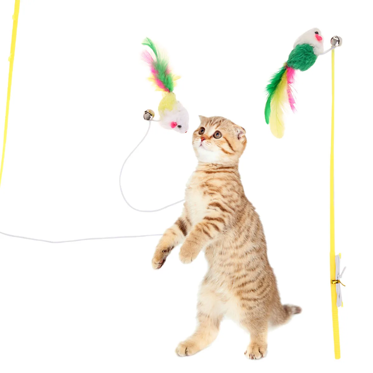 

6Pcs Premium Cat Toys Interactive Funny Teasing Stick Training Bell Stick Toys For Pet Cats Random Color