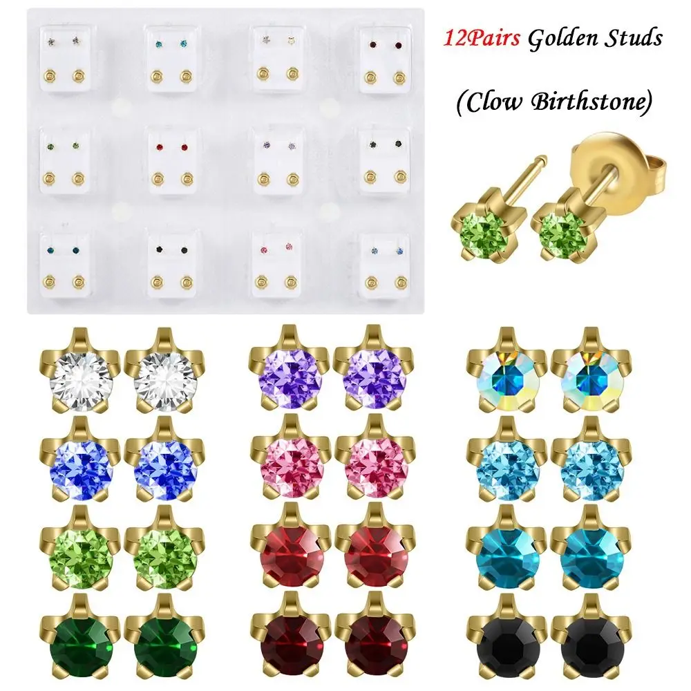 3mm/4mm TOP Ear Piercing Tool Kit Stainless Steel Stars Rhinestone Stud Earrings Rhinestone Inlay Minimalist Ear Piercing Tool