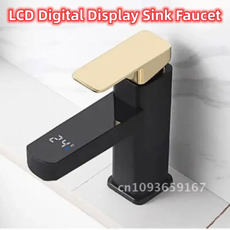 Touch Wash Face Digital Display Temperature Control Faucet Basin Faucet & Water Mixed Water Tap Screen Faucet Hot Cold Bathroom