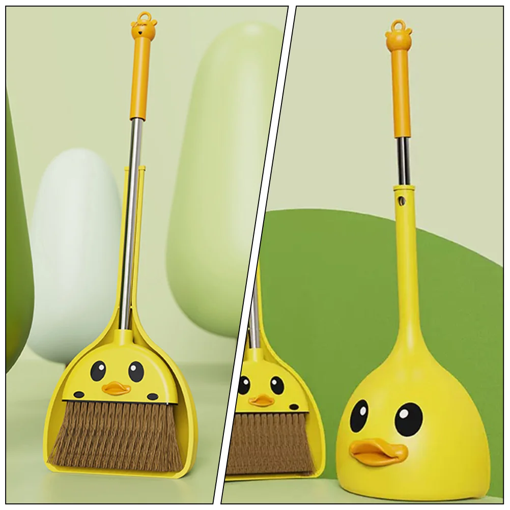 Mini Broom Dustpan Set for Kids: Little Housekeeping Helper and Pretend Play Toy with Yellow Duck Design