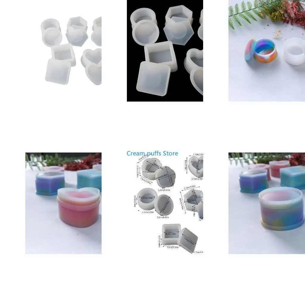 50LE 5x Box Resin Mould Jewelry with Lid Trinket Storage Box Silicone Mould Round Container Resin Mould Epoxy Casting Mold
