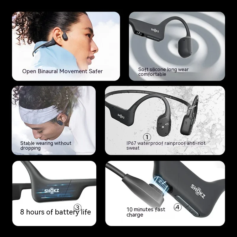 OpenRun Air Bone Conduction Earphone Runbeat Blue tooth Headphones Waterproof Black Tech Earphones