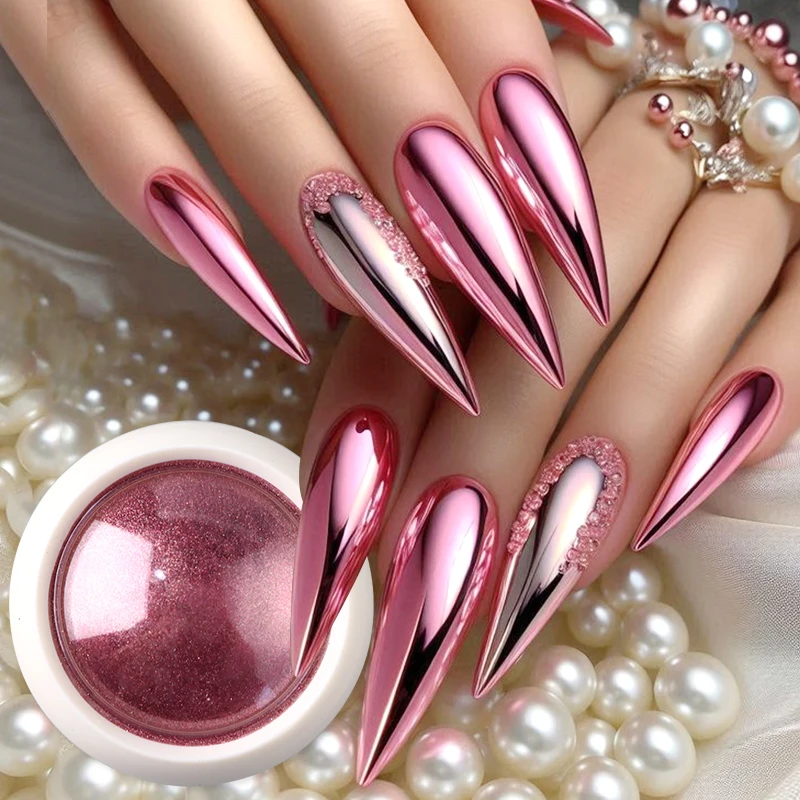 Chrome Pink Mirror Nail Glitter Powder With Sponge Brush Set Y2K Metallic Rubbing Nail Art Pigment Dust DIY Manicure Decorations
