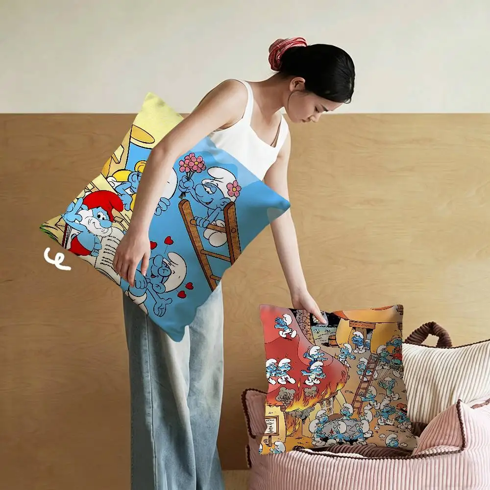 Cartoon Cute S-Smurfs Pillow Cushion Cover Pillowcase Living Room Sofa Home Decor Customized