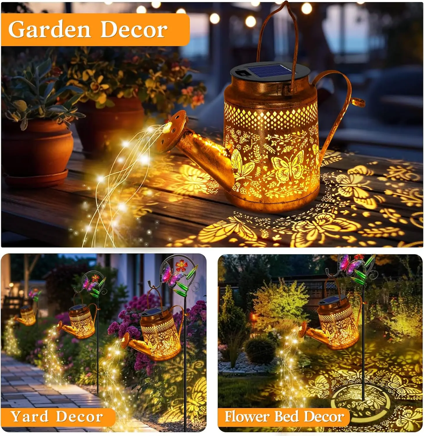2 Pack Big Solar Butterfly Watering Can Lights, Gift For Mom Grandma Women Wife Daughter Mother's Day, Waterproof Outdoor Decor Light With Shepherd Hook, Hanging lantern Light For Yard Garden Backyard