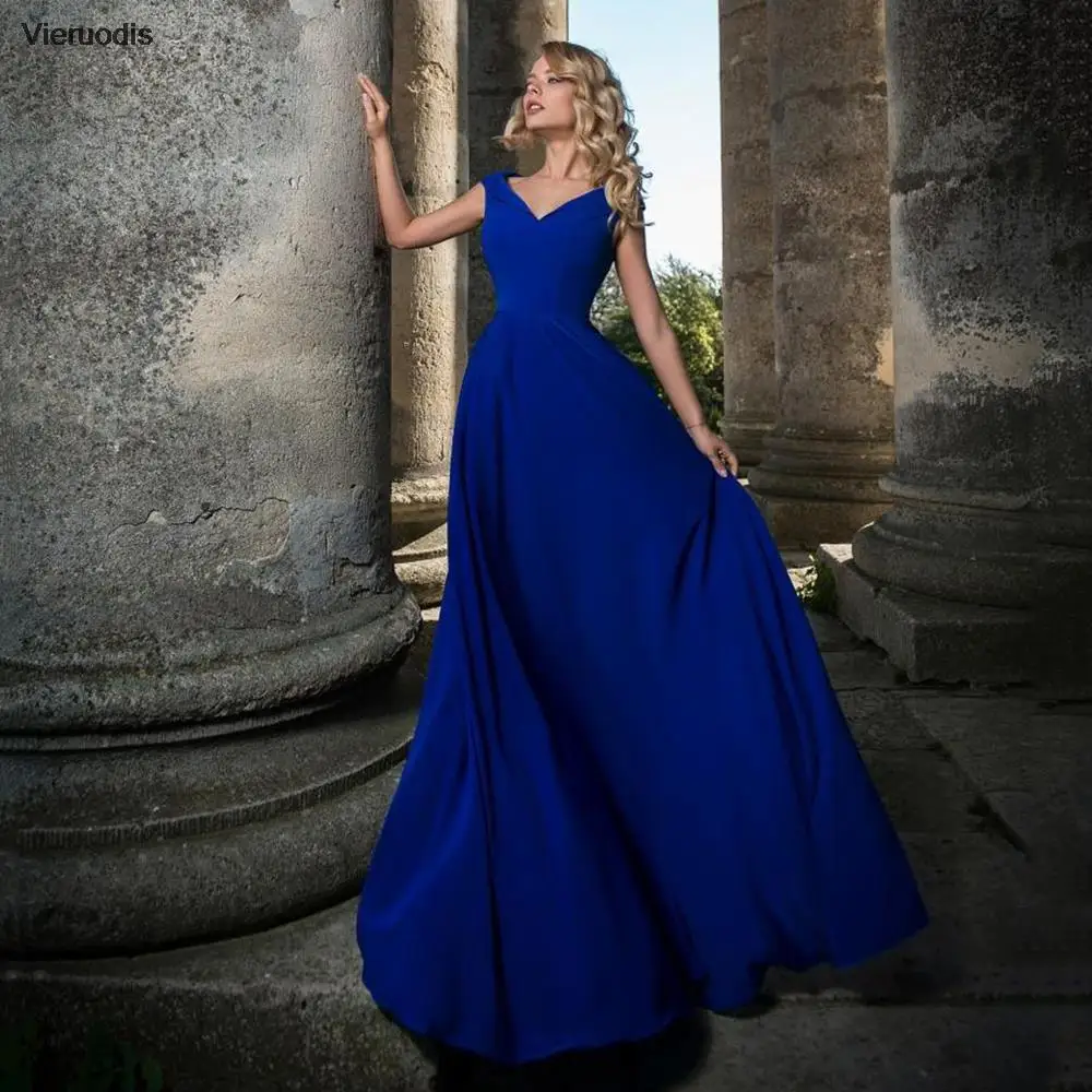 

Royal Blue A Line Chiffon Prom Dress Off The Shoulder Cap Sleeves Prom Gown Sweetheart Party Dress Vestido De Noche