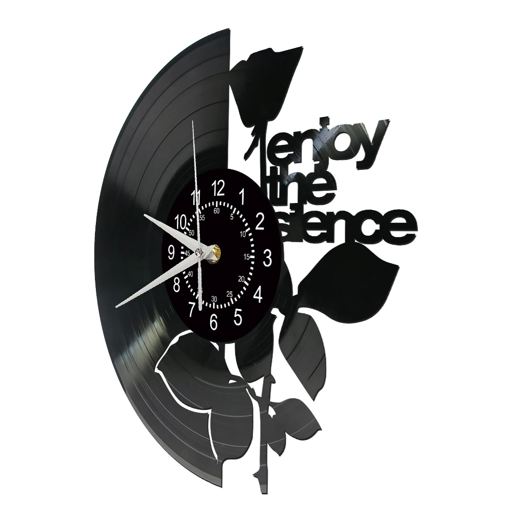 Enjoy the Silence Vinyl Record Wall Clock For Music Studio Inspirational Lyrics Rose Artwork Music Album Silent Quartz Clock