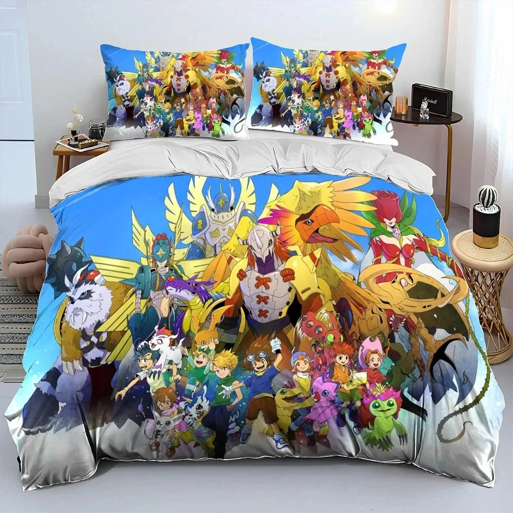 Anime Digimon Adventure Monster Bedding Set Duvet Cover Bed Set Quilt Cover Pillowcase Comforter king Queen Size Boys Adult