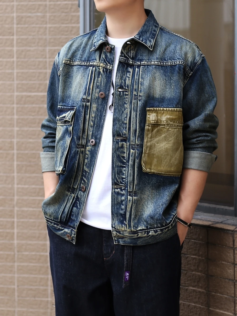 

Thiened Large ket Workwear Denim Jaet Loose Vintage Heavyweight American Retro Outerwear for Men Autumn Winter