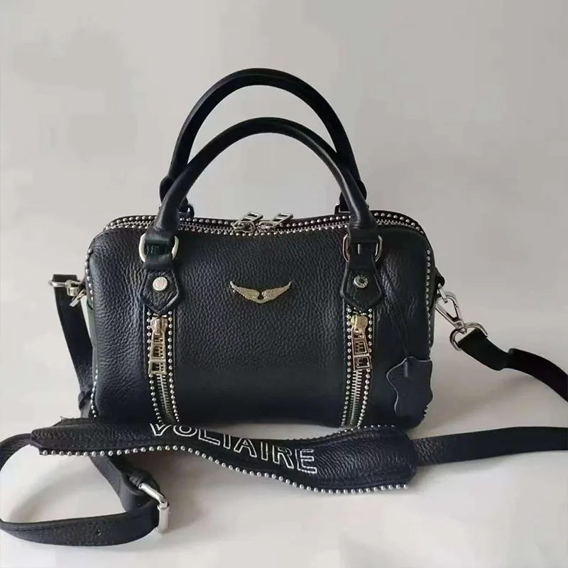 

Новая модная женская сумка через плечо Zadigent, черная, с заклепками, в стиле ретро, кроссбоди, люксовый дизайн, повседневная женская сумка