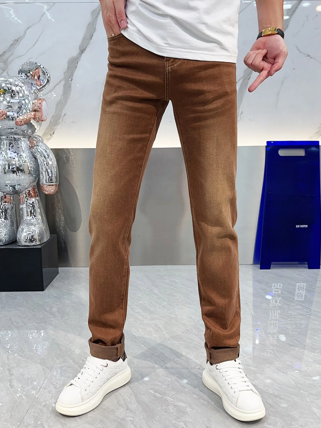 

Men's Color Jeans Slim Fit Casual Elastic Waist Denim Pants Autumn Winter Fashion Trend Simple Versatile Elastic Leggings
