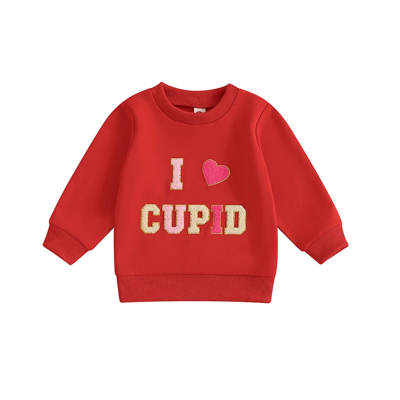 Baby Girl Valentine Sweatshirt Cute Letter Embroidery Round Neck Long Sleeve Fall Tops for Toddler Cute Clothes