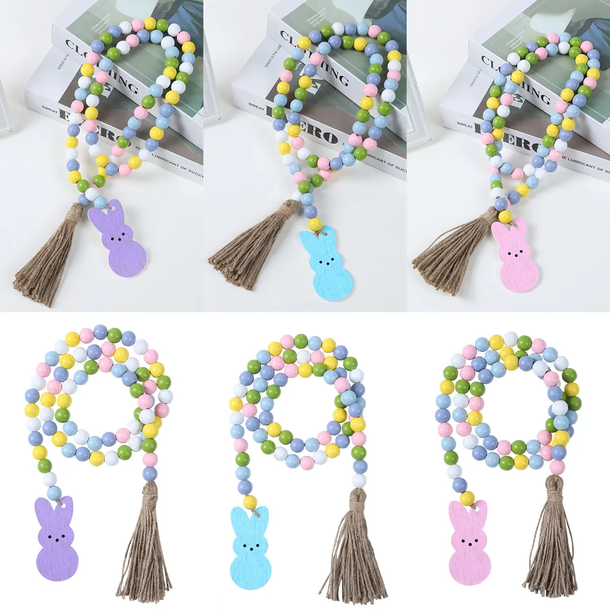 

Easter Hanging Ornament DIY Wreath Pendants Bunny Beads Happy Easter Party Home Table Decoration Supplies Kids Gift 2024