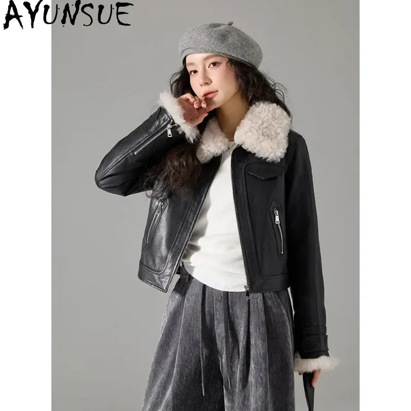 AYUNSUE Vegetable Tanning Sheepskin Jacket Women 90% White Goose Down Coat Woman Lamb Wool Collar Winter Clothes Косуха Женская