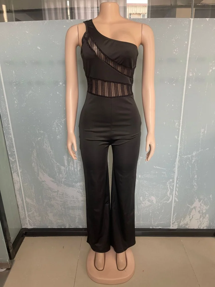 JRRY Sexy Women Jumpsuits One Shoulder Hollow Out Full Length Bodysuit