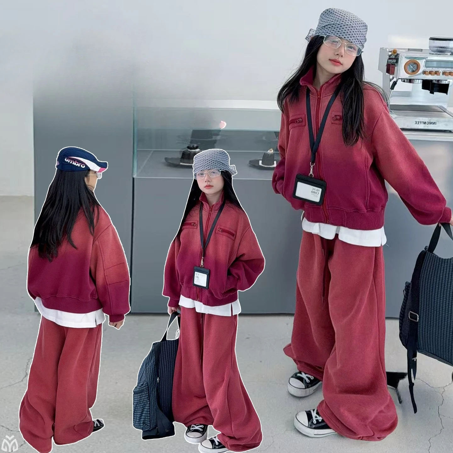 Girls Gradient Set Spring 2026 New Mid Sized Childrens Tie Dye Zipper Coat Wide Leg Pants Two Piece Set