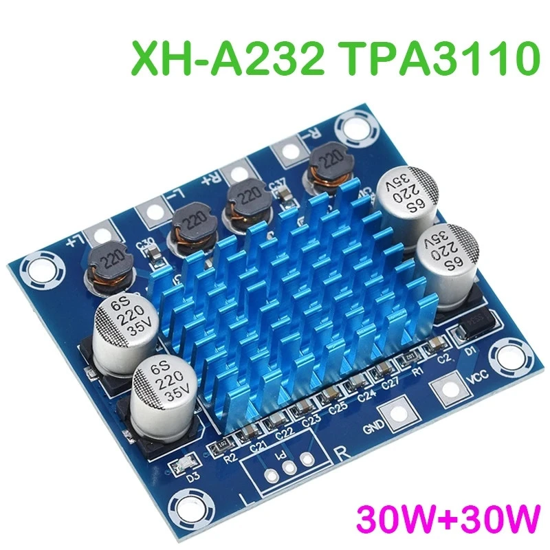 XH-A232 Class D digital audio power amplifier board HD audio amplifier module power supply 12-24V output 30W*2