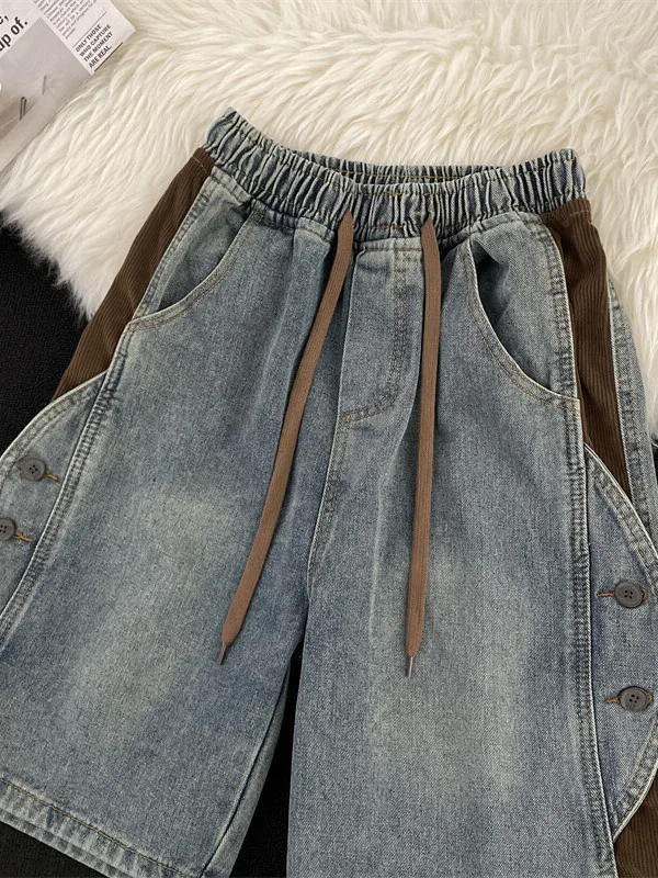 

Ретро-джинсы в американском стиле, летние свободные повседневные брюки-капри в стиле INS, модные широкие брюки в гонконгском стиле