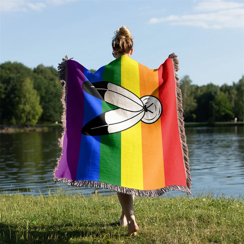 

Gaslight Gatekeep Girlboss Two Spirit Flag Pride LGBT Rainbow Jacquard Fringed Woven Throw Blanket