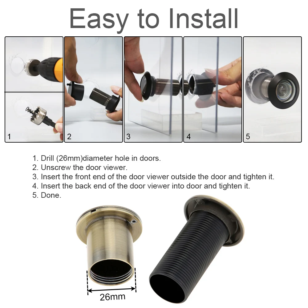 Door Viewers 200 Degree with Rotating Privacy Cover Door Viewer Peephole Zinc for 1.8inch to 3inch Doors