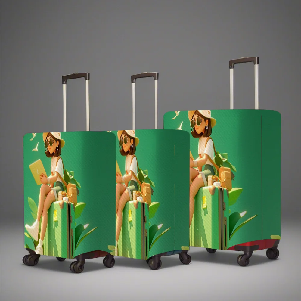

Green theme pattern elastic luggage cover, practical luggage cover, durable travel luggage cover, practical washable travel
