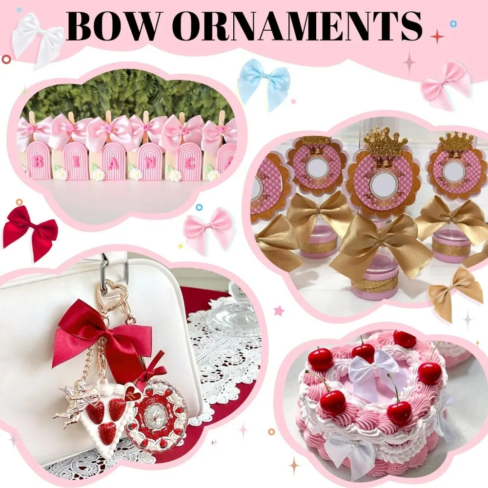 50pcs Fabric Bows for Gift Wrapping, Satin Ribbon Bow for Clothes Ornament, Fabric Bows for Party Decor,or Gift Wrapping view 3