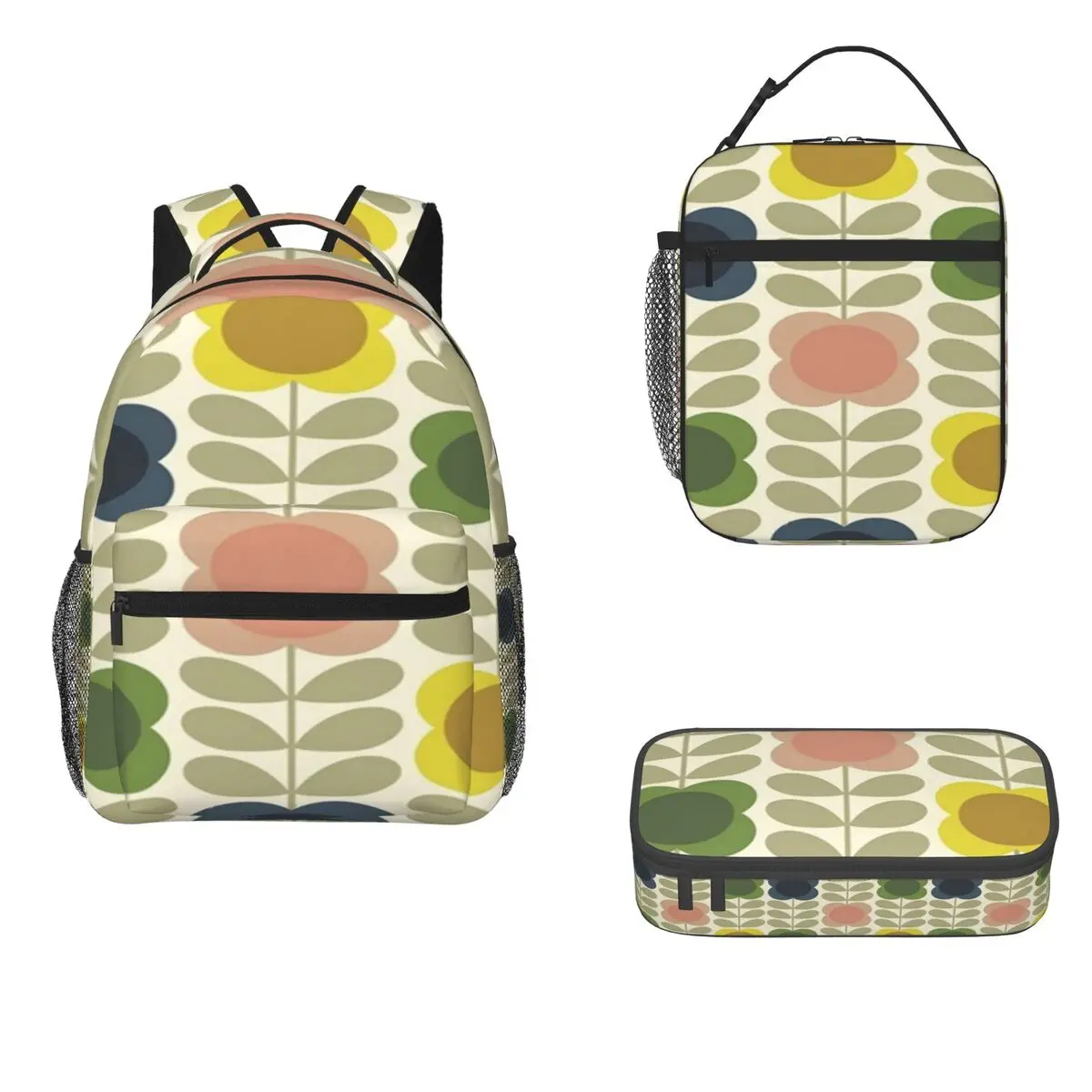 Orla Kiely, Multi Stem Flowers, Colorful Flowers Backpacks Bookbag School Bags Rucksack Lunch Bag Pen Bag Three-Piece Set