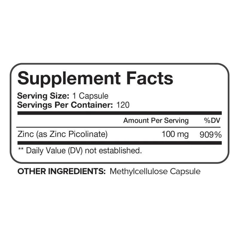 Premium Zinc Picolinate 100 Mg Per Serving - 120 Capsules - Boosts Immune Support, Sleep & Energy