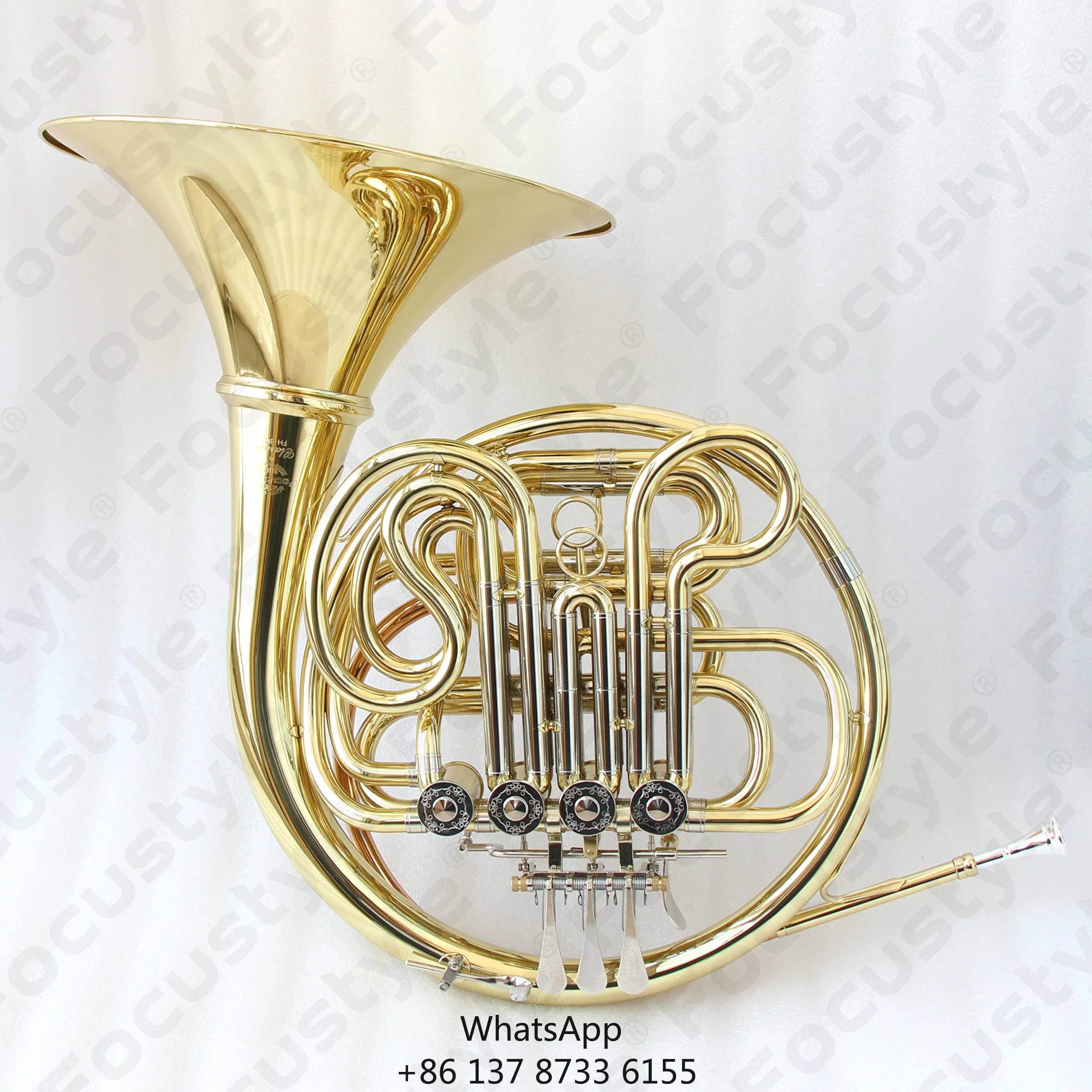 Professional 4-Key Double French Horn With Gold Lacquer Finish Stainless Steel Pistons 311mm Bell-Performance Instrument