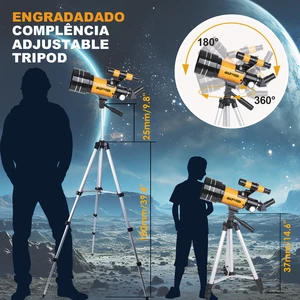 ALLFOCUS Astronomik Teleskop, 70mm Diyafram Refrakter (15X - 150X) - Telefon Adaptörü ve Kablosuz Uzaktan Kumandalı Taşınabilir Seyahat Teleskopu, Çocuklar için en iyi hediye Örümcek teleskopunun 6 büyük satışı-no. 3