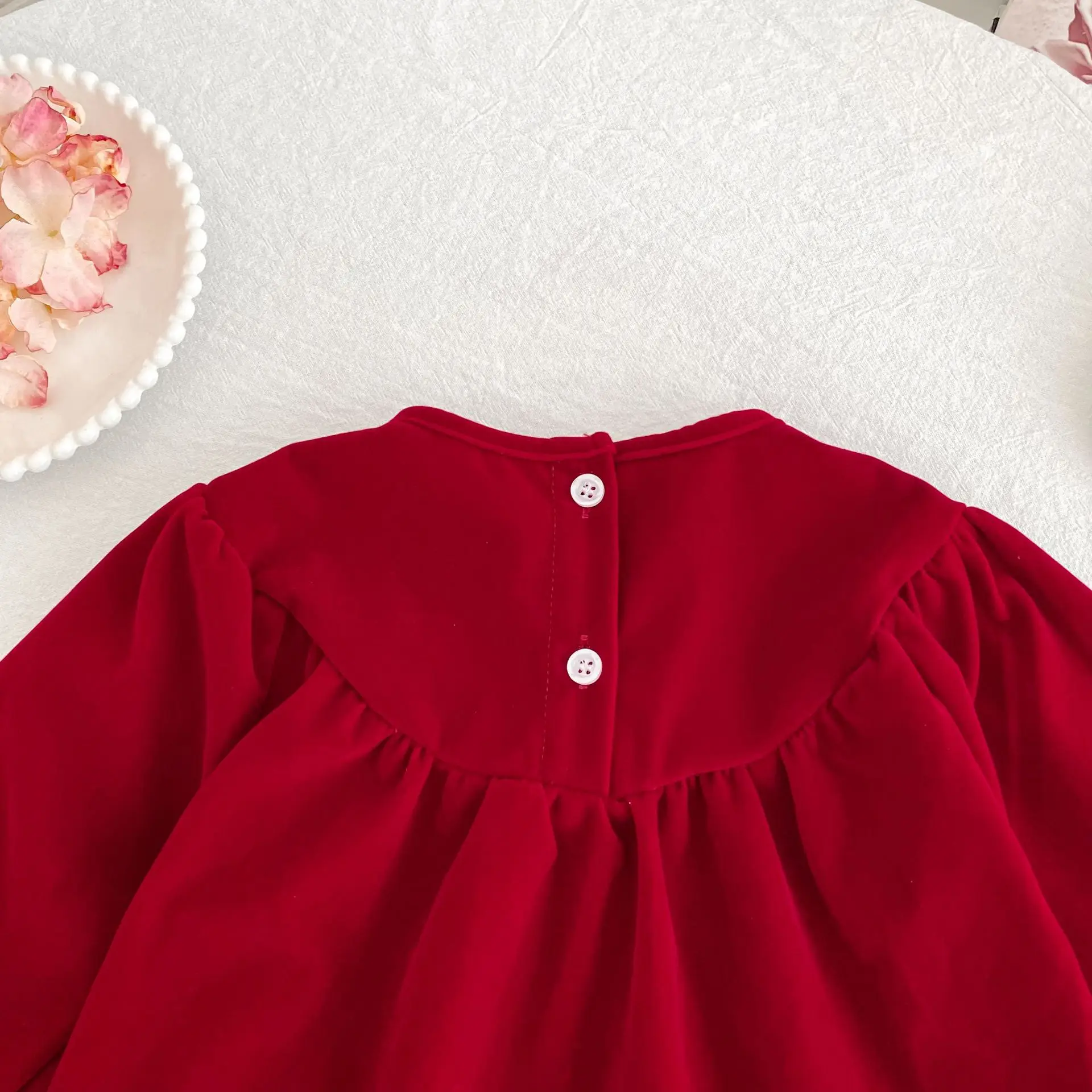2023 Weihnachten 0-24 M Baby Mädchen Overall Casual Bogen Gestickte Lange Ärmel Neugeborenen Strampler Weihnachten Party Kleinkind nette Kleidung – Detail 4
