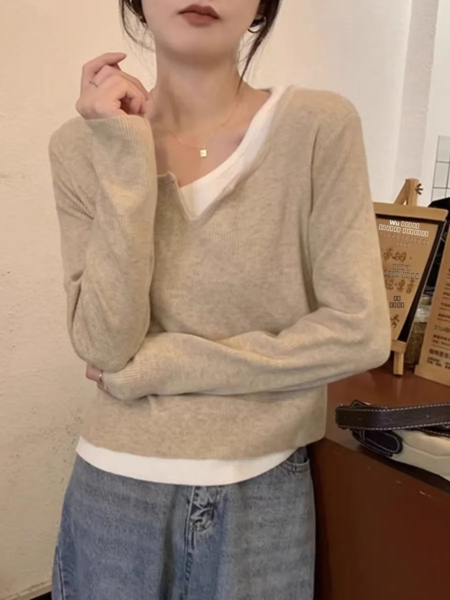 

Женский вязаный свитер с длинным рукавом, мягкий, из чесаной пряжи, с цветными блоками, для весны, осени и зимы, новая модная модель