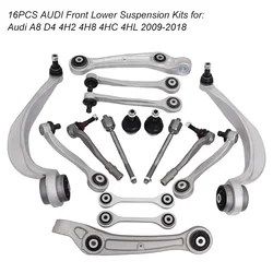 16PCS Control Arm with Ball Joint and Bushing Stabilizer Link Tie Rod Kits For Audi A8 D4 4H2 4H8 4HC 4HL 2009-2018