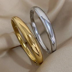 Classic Glossy Thick Curve Bracelet Stainless Steel Bangle for Women Men Cuff Wirstband Smooth Waterproof Charm Bracelet Jewelry