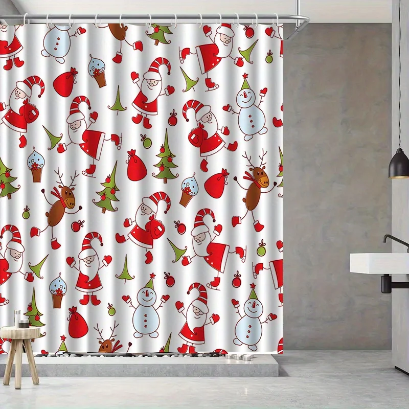 Christmas Shower Curtain Santa Claus Snowman Reindeer Waterproof Fabric Bathroom Decor Xmas Tree Snowflake Bath Screen With