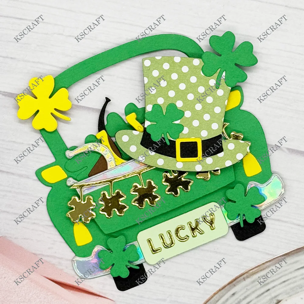 KSCRAFT Truck St. Patricks Day Add On Metal Cutting Dies Stencils for DIY Scrapbooking Decorative Embossing DIY Paper Cards