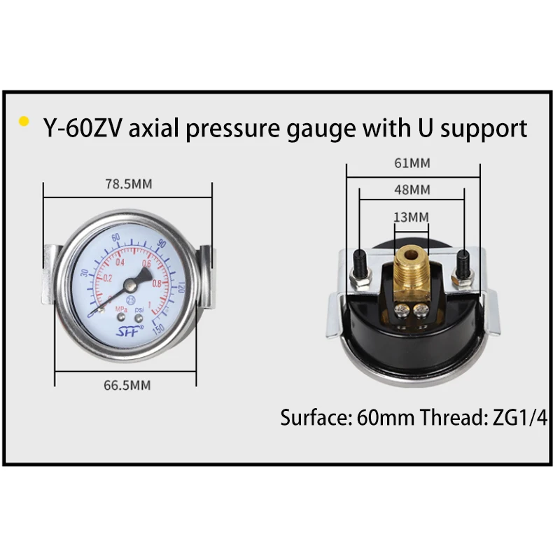 Pneumatisches Luftdruck-Y-40 50 60ZU Axial-SFF-Manometer mit Halterungsmontage – Detail 6
