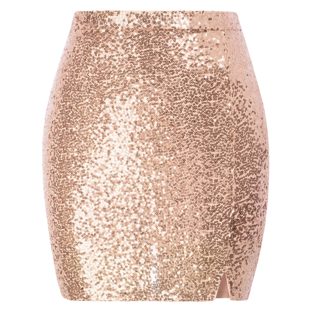 

Jasambac Women Sequined Party Skirt With Attached Shorts Above Knee Skirt