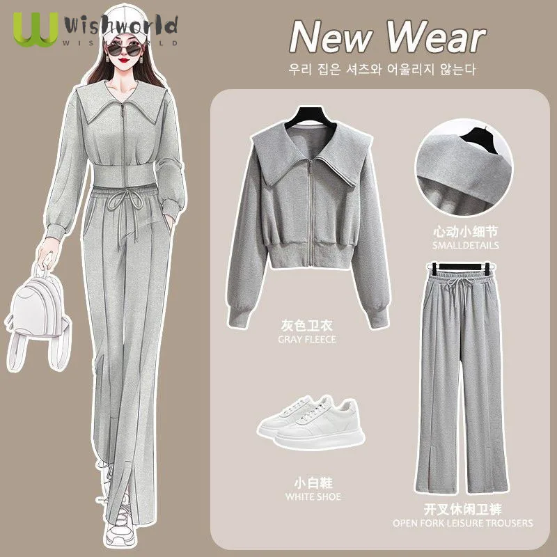 

Large size ladies fleece suit female spring in 2022, the new web celebrity fashion leisure sports clothes two-piece Fried street