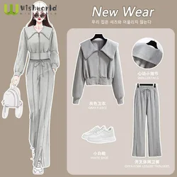 Large size ladies fleece suit female spring in 2022, the new web celebrity fashion leisure sports clothes two-piece Fried street